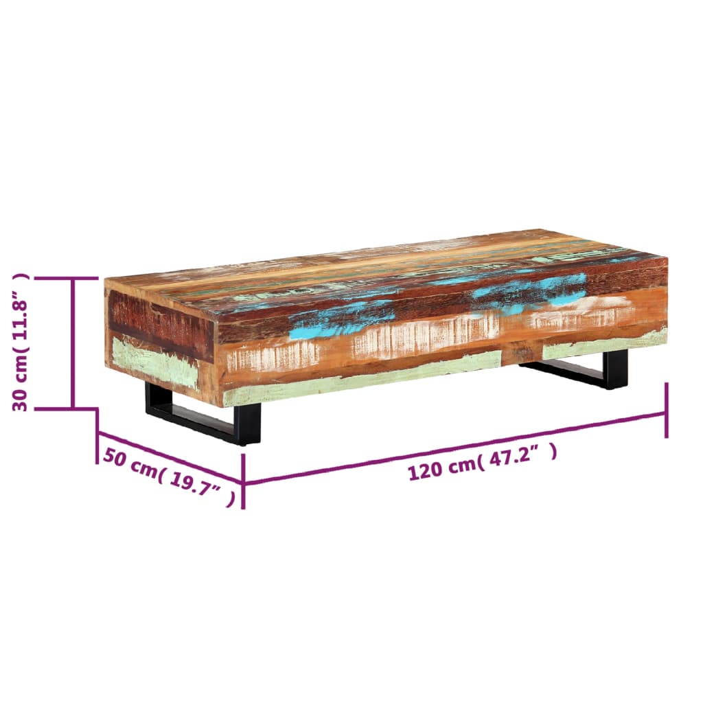 Salontafel 120x50x30 cm massief gerecycled hout en staal is nu te koop bij PeponiXL, paradijselijk wonen!