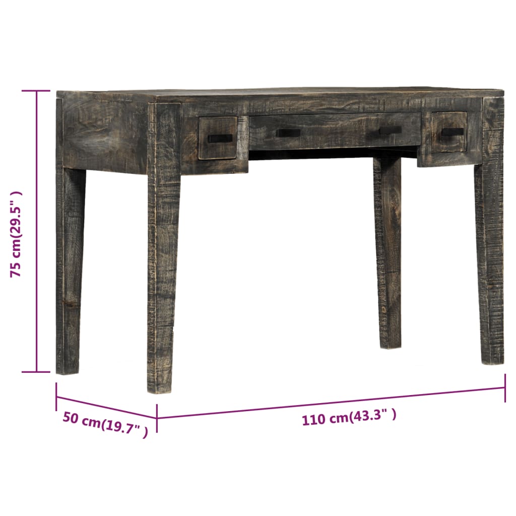 Bureau 110x50x75 cm massief mangohout zwart is nu te koop bij PeponiXL, paradijselijk wonen!