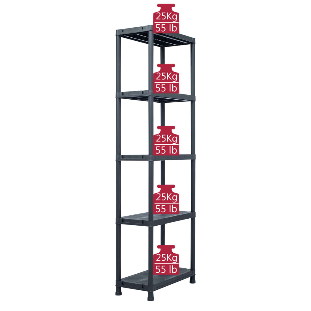 Opbergrekken 5 st 125 kg 60x30x180 cm kunststof zwart is nu te koop bij PeponiXL, paradijselijk wonen!