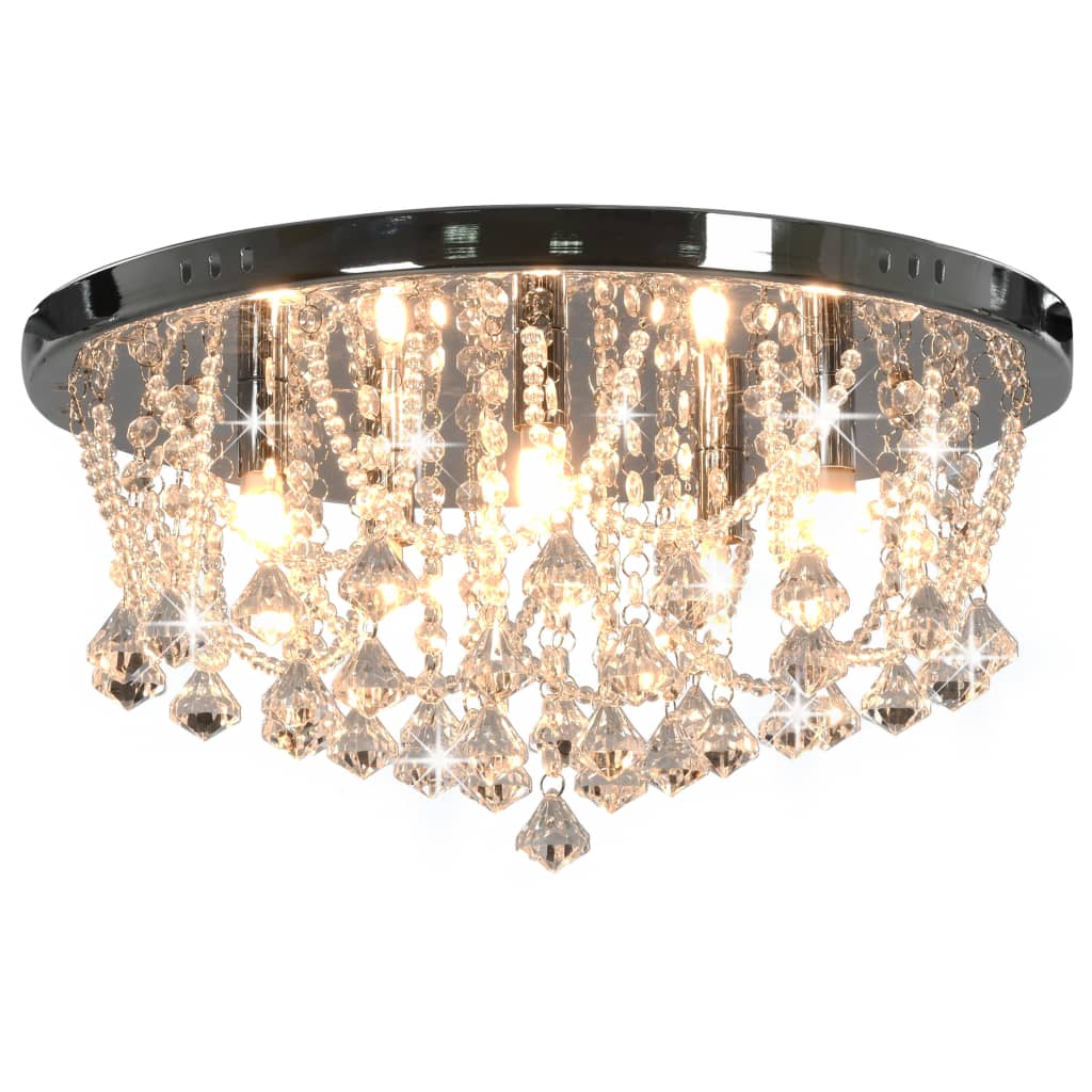 Plafondlamp met kristallen kralen rond 4xG9 zilverkleurig is nu te koop bij PeponiXL, paradijselijk wonen!