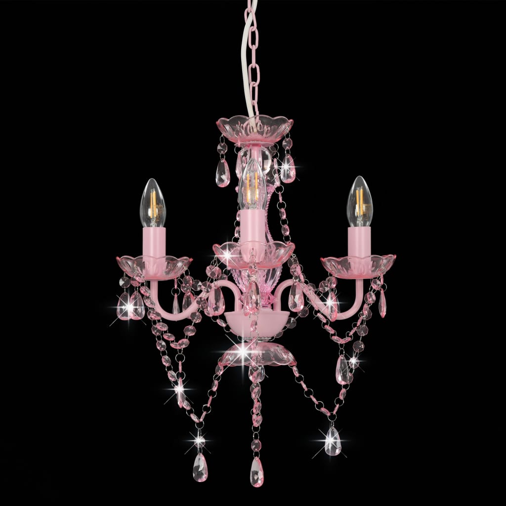 Kroonluchter met kralen rond 3xE14 roze is nu te koop bij PeponiXL, paradijselijk wonen!
