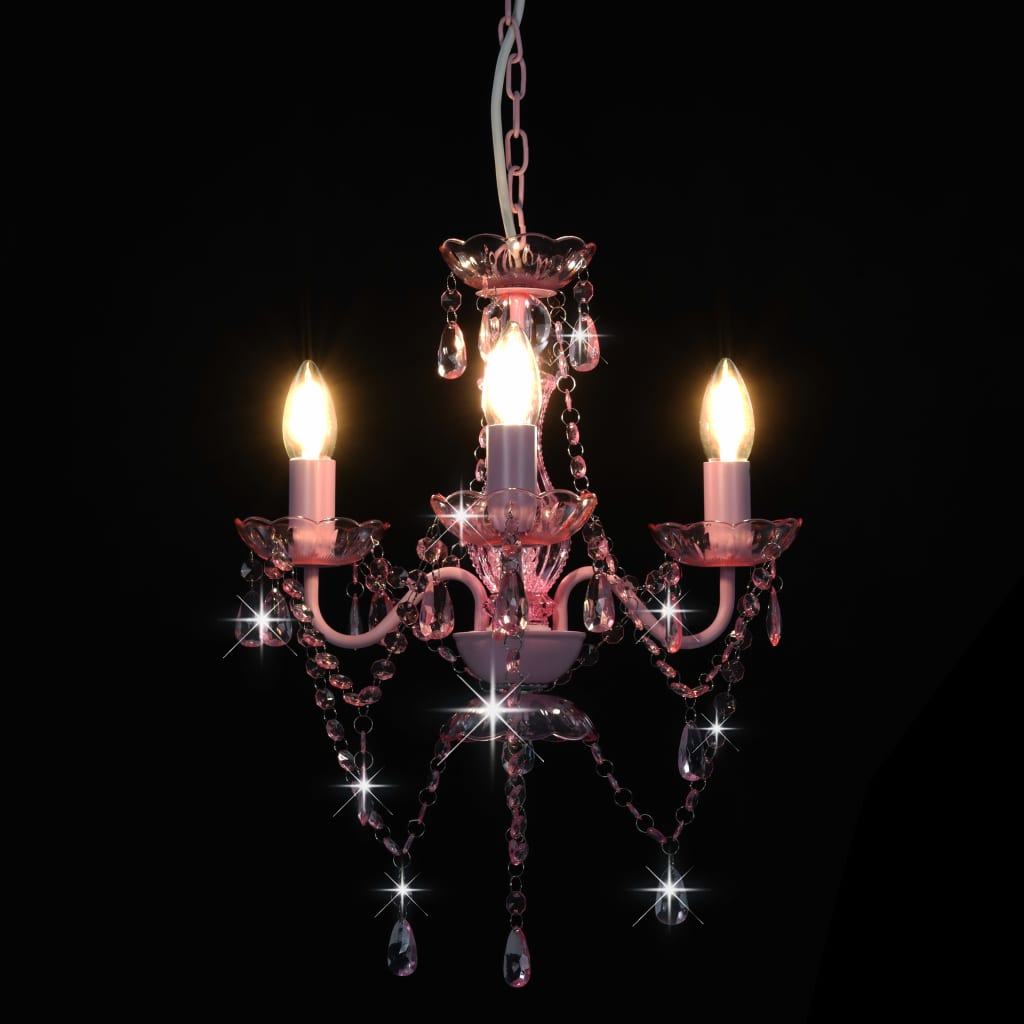 Kroonluchter met kralen rond 3xE14 roze is nu te koop bij PeponiXL, paradijselijk wonen!
