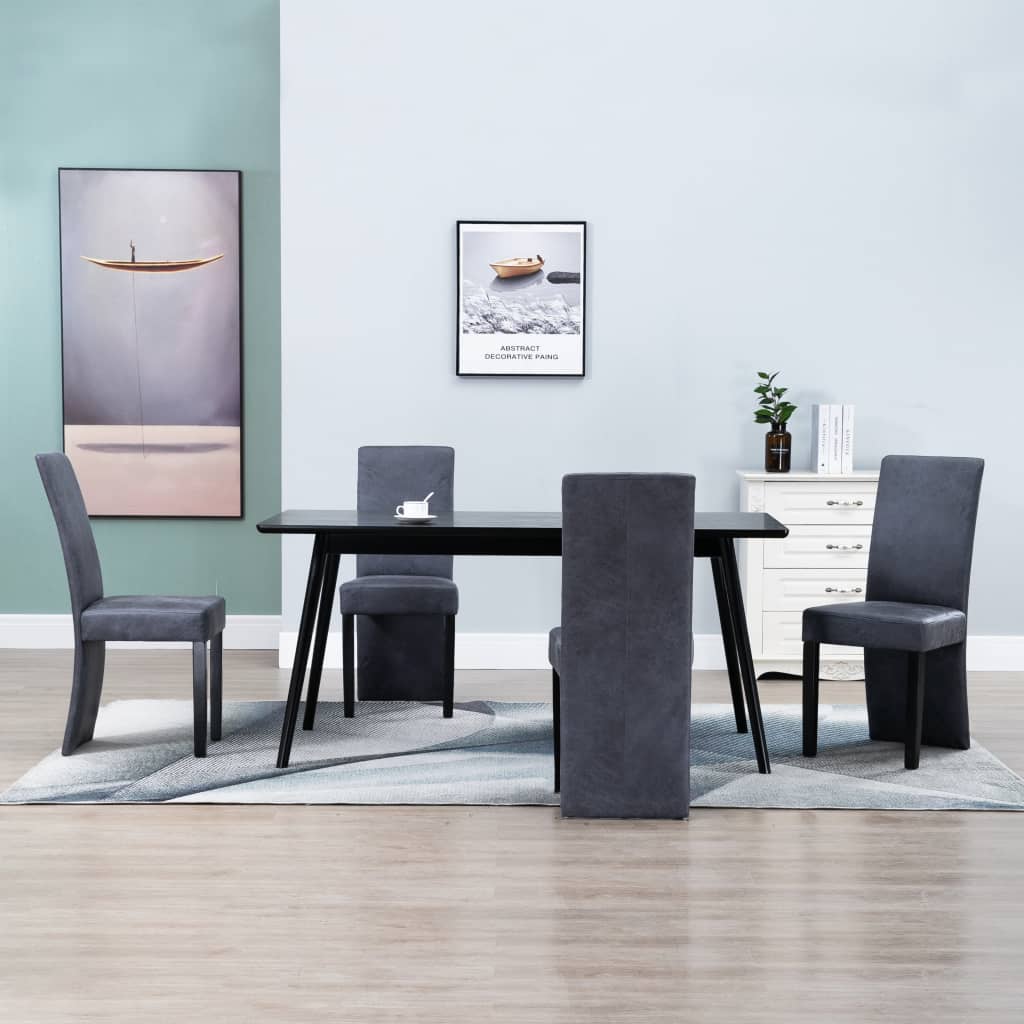 Eetkamerstoelen 4 st kunstsuède grijs is nu te koop bij PeponiXL, paradijselijk wonen!