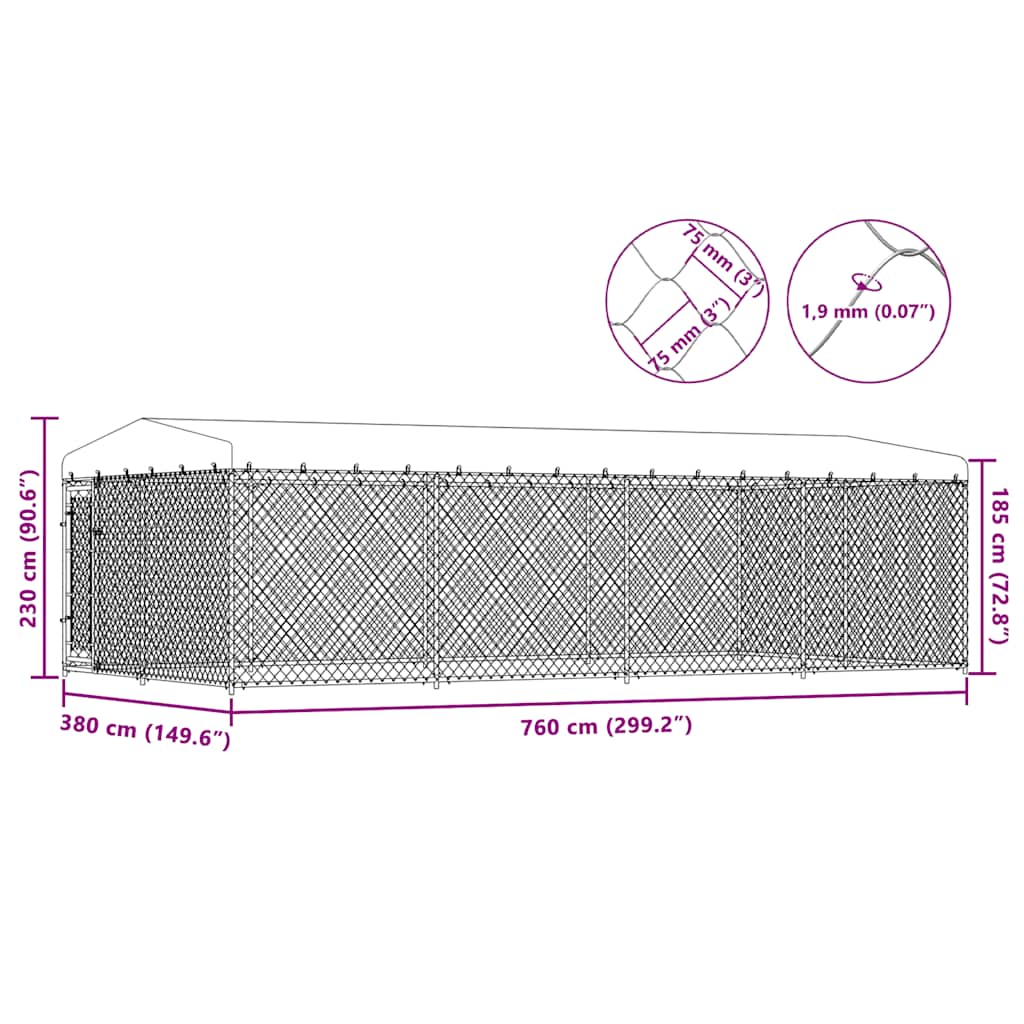 Hondenkennel voor buiten met dak 7,6x3,8x2,3 m is nu te koop bij PeponiXL, paradijselijk wonen!
