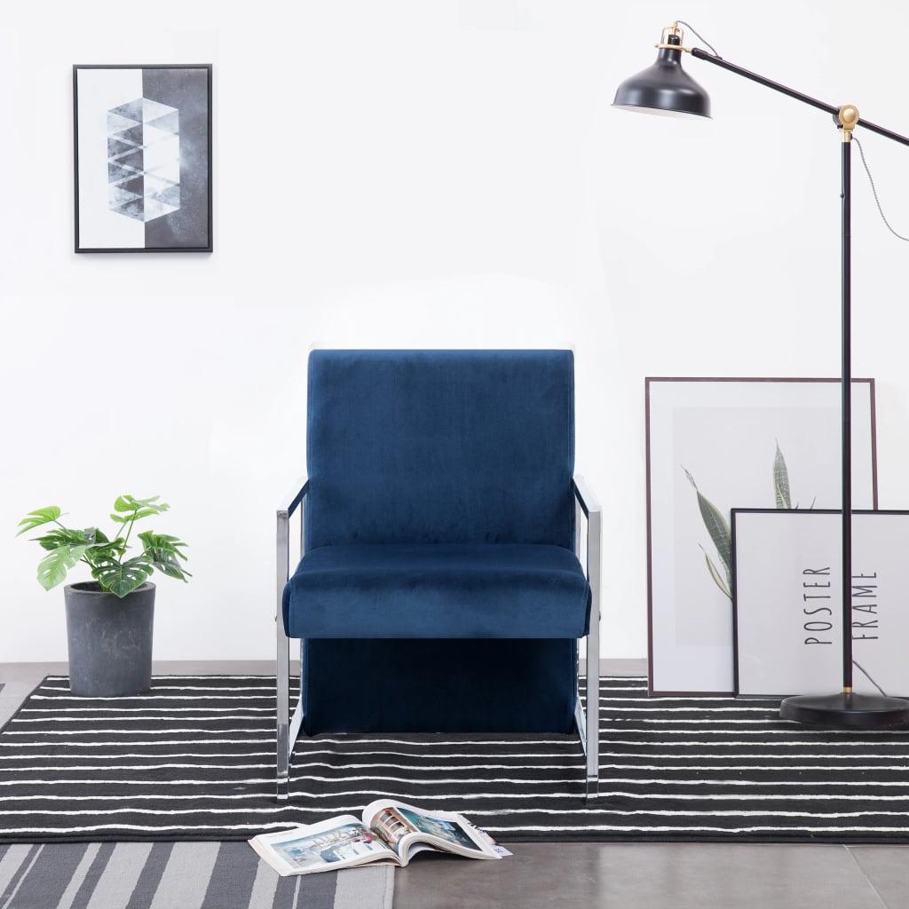 Fauteuil met chromen poten fluweel blauw is nu te koop bij PeponiXL, paradijselijk wonen!