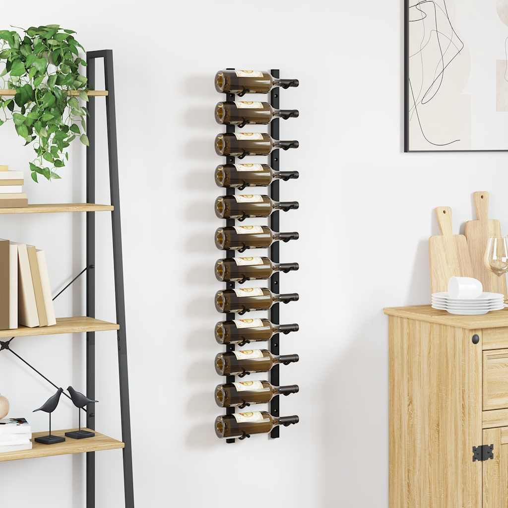 Wijnrek wandmontage voor 12 flessen ijzer zwart is nu te koop bij PeponiXL, paradijselijk wonen!