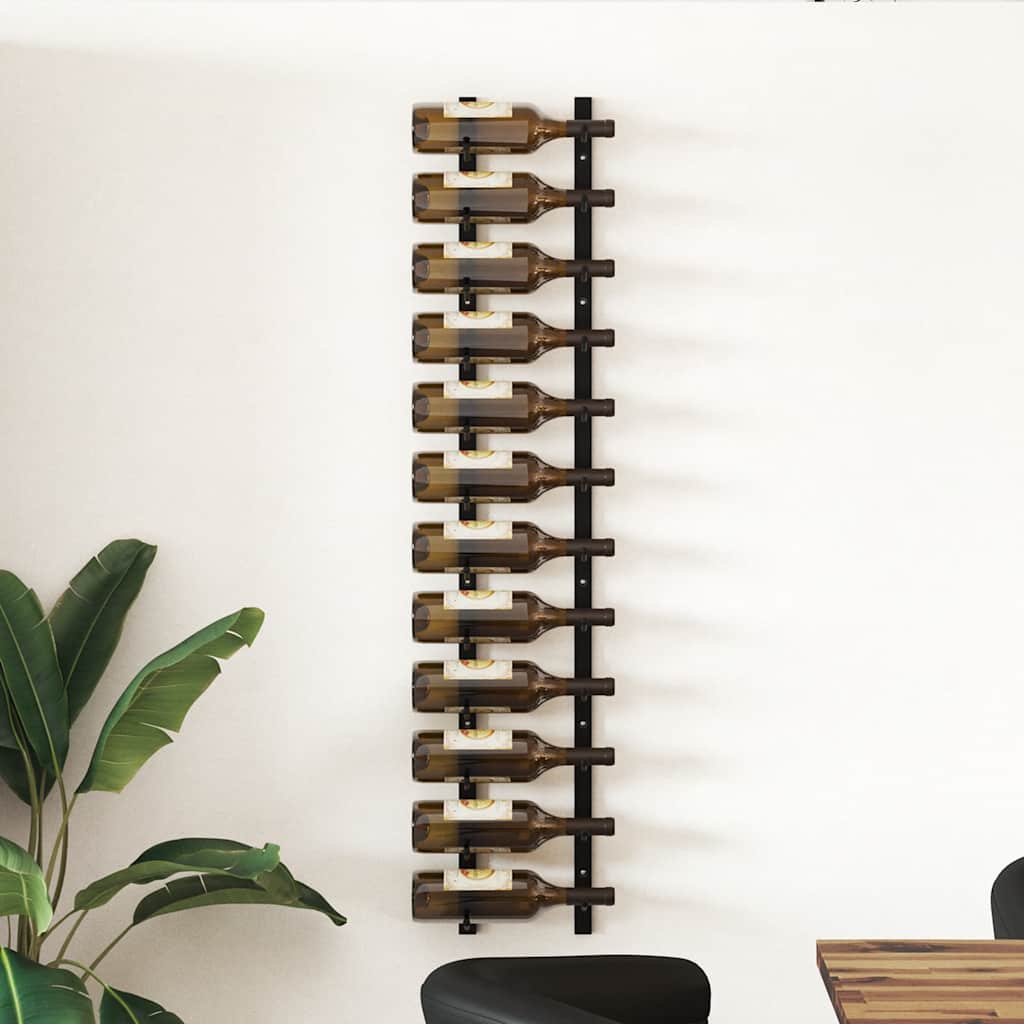 Wijnrek wandmontage voor 12 flessen ijzer zwart is nu te koop bij PeponiXL, paradijselijk wonen!