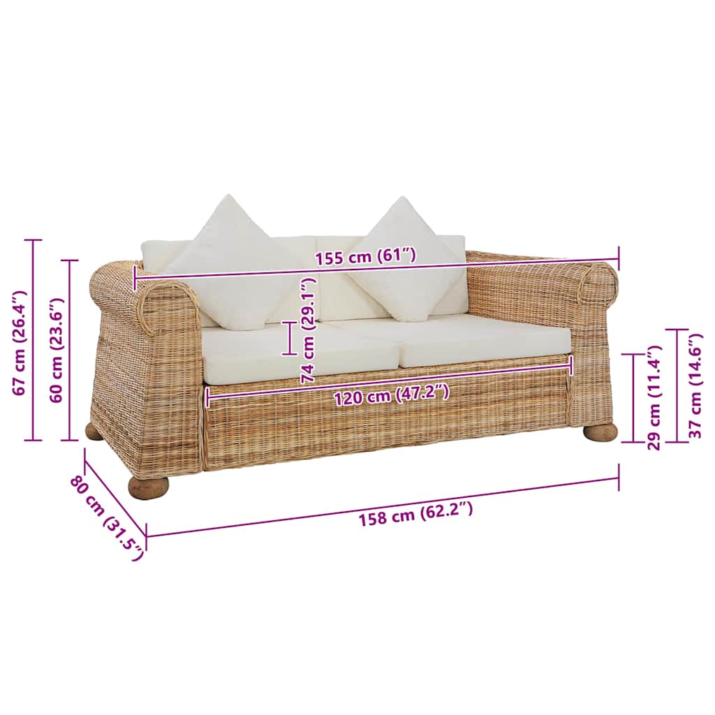 Tweezitsbank met kussens natuurlijk rattan is nu te koop bij PeponiXL, paradijselijk wonen!