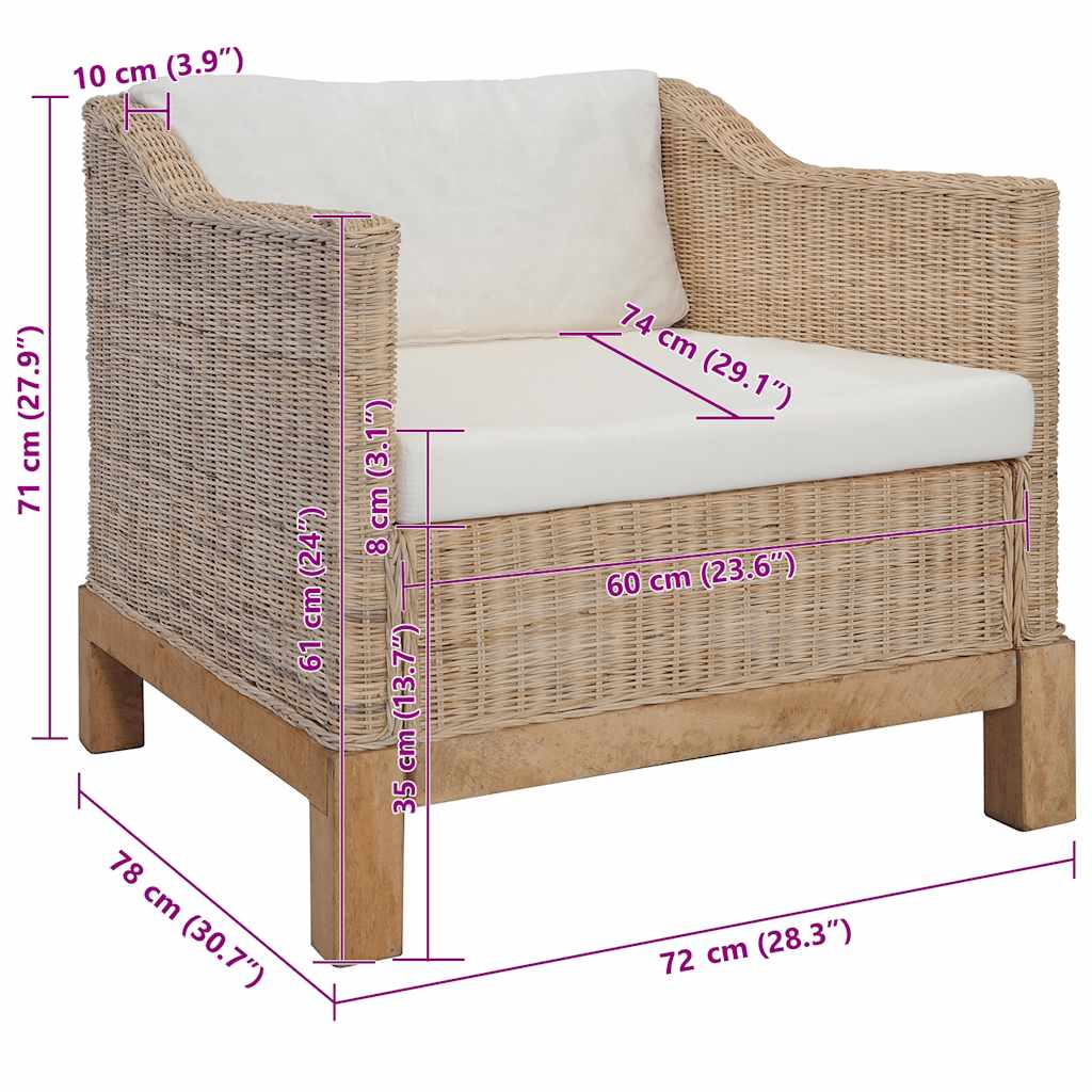Fauteuil met kussens natuurlijk rattan is nu te koop bij PeponiXL, paradijselijk wonen!