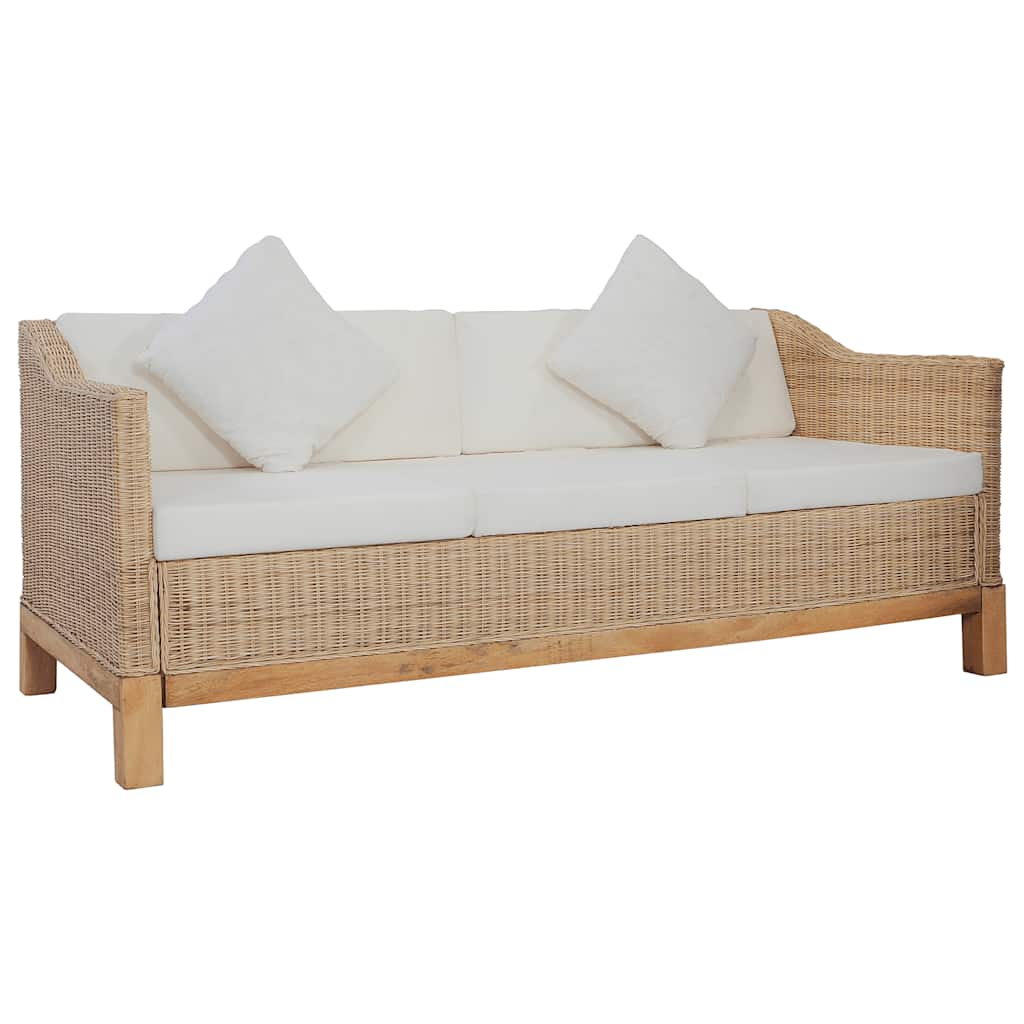 Driezitsbank met kussens natuurlijk rattan is nu te koop bij PeponiXL, paradijselijk wonen!