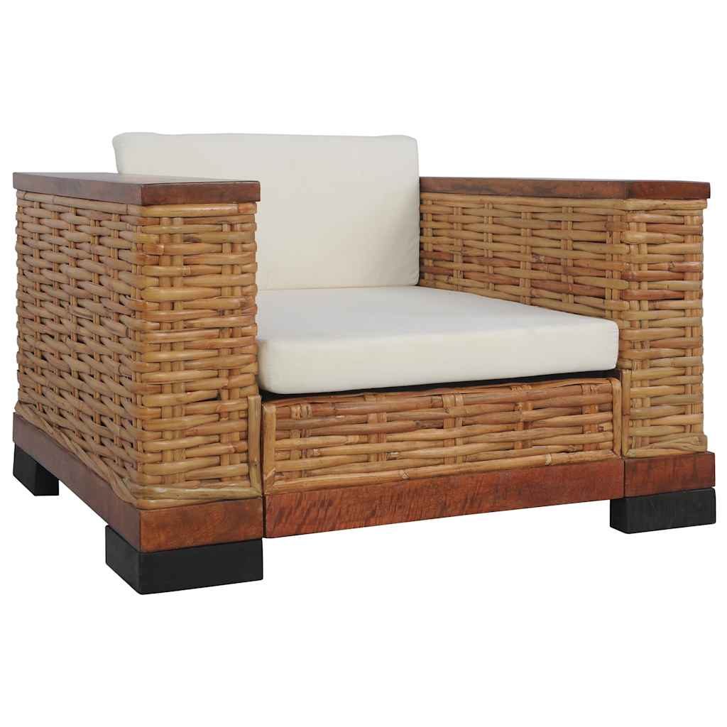 Fauteuil met kussens natuurlijk rattan bruin is nu te koop bij PeponiXL, paradijselijk wonen!