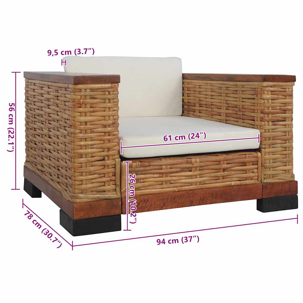 Fauteuil met kussens natuurlijk rattan bruin is nu te koop bij PeponiXL, paradijselijk wonen!