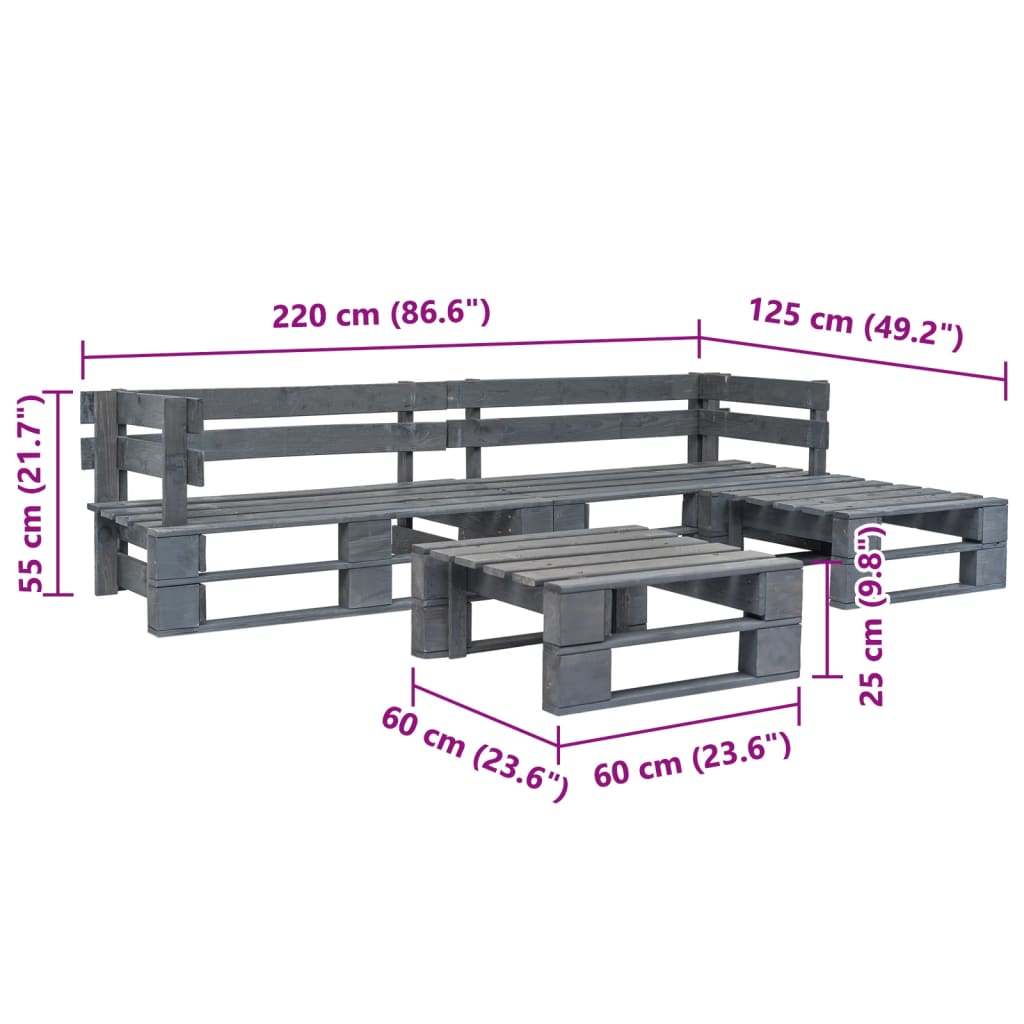 4-delige Loungeset pallet hout grijs is nu te koop bij PeponiXL, paradijselijk wonen!