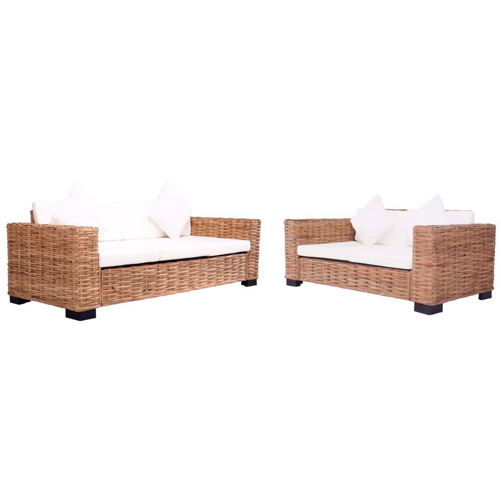 2-delig Tuinbankstel met kussens natuurlijk rattan is nu te koop bij PeponiXL, paradijselijk wonen!