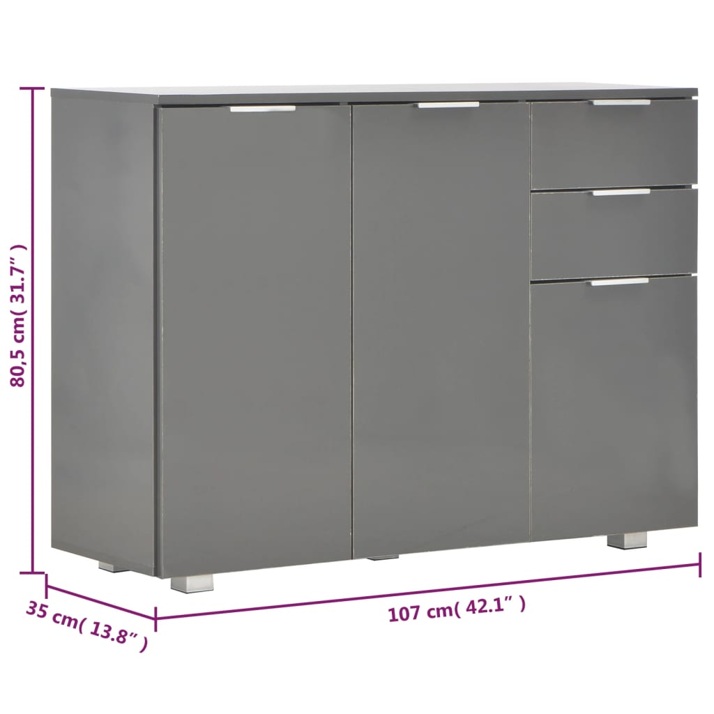 Dressoir 107x35x80,5 cm hoogglans grijs is nu te koop bij PeponiXL, paradijselijk wonen!
