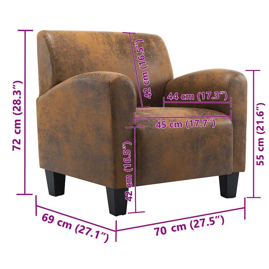 Fauteuil Bruin 70x69x72 cm Kunstsuède is nu te koop bij PeponiXL, paradijselijk wonen!