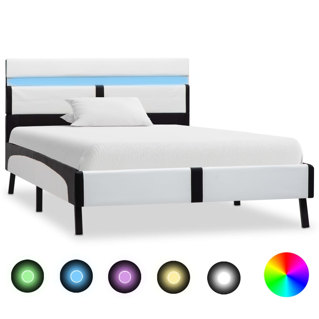 Bedframe met LED kunstleer wit en zwart 90x200 cm is nu te koop bij PeponiXL, paradijselijk wonen!