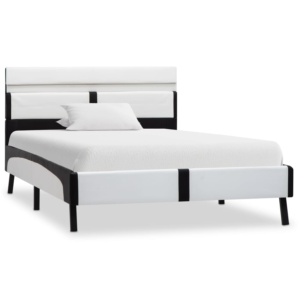 Bedframe met LED kunstleer wit en zwart 90x200 cm is nu te koop bij PeponiXL, paradijselijk wonen!