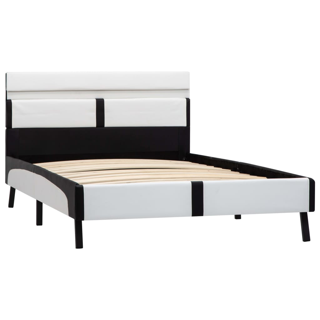 Bedframe met LED kunstleer wit en zwart 90x200 cm is nu te koop bij PeponiXL, paradijselijk wonen!