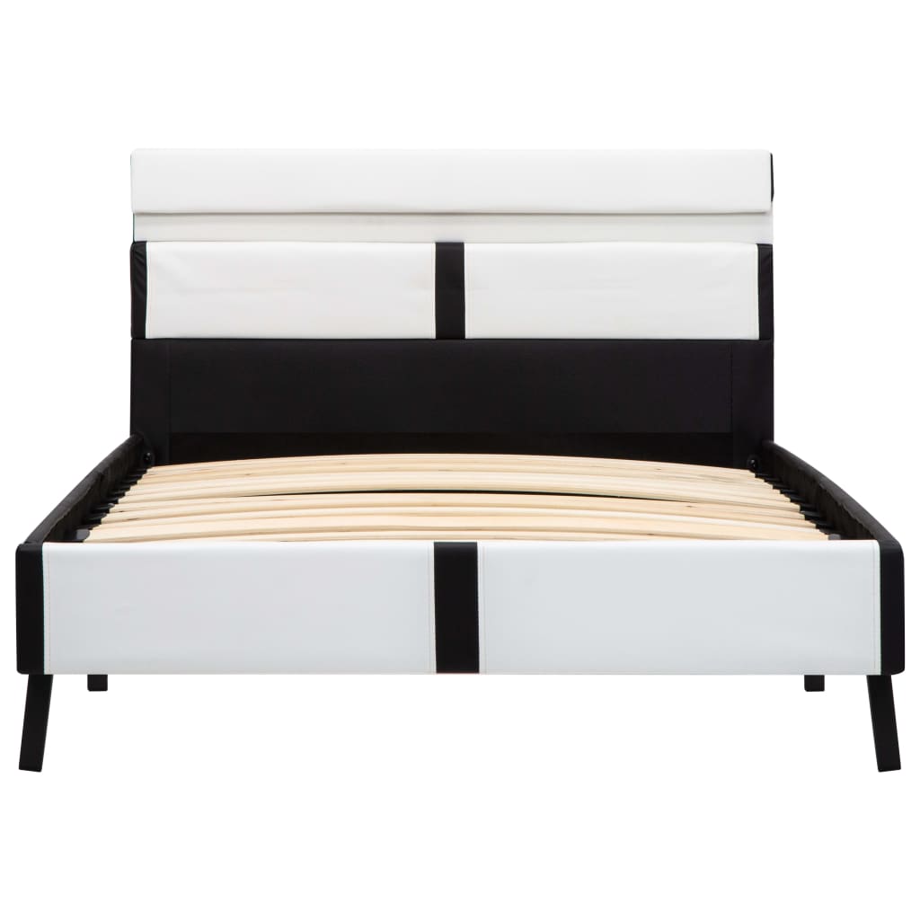 Bedframe met LED kunstleer wit en zwart 90x200 cm is nu te koop bij PeponiXL, paradijselijk wonen!