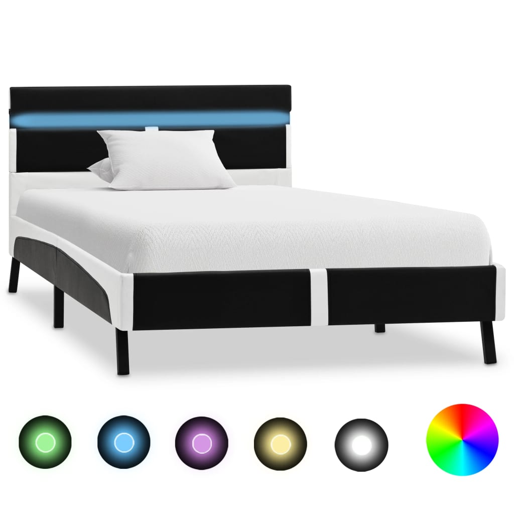 Bedframe met LED kunstleer zwart 90x200 cm is nu te koop bij PeponiXL, paradijselijk wonen!