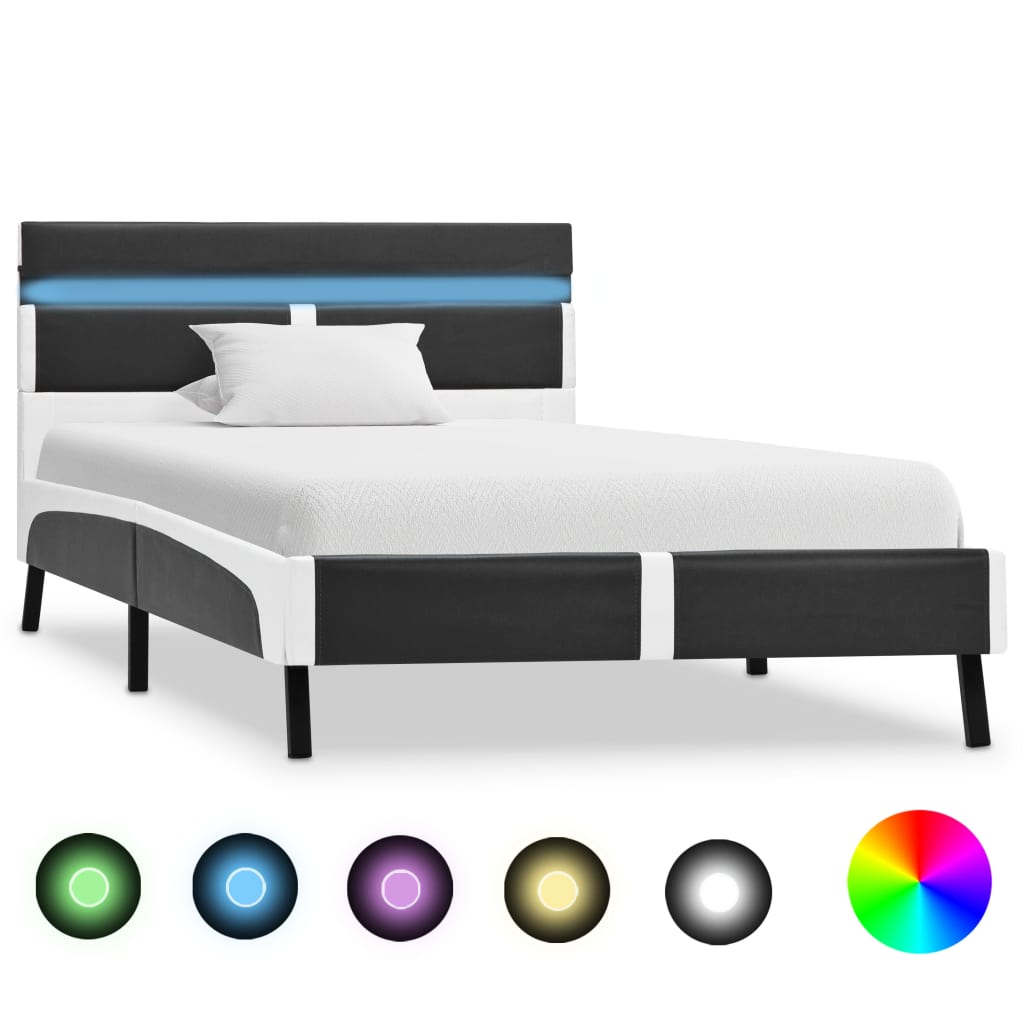 Bedframe met LED kunstleer grijs 90x200 cm is nu te koop bij PeponiXL, paradijselijk wonen!