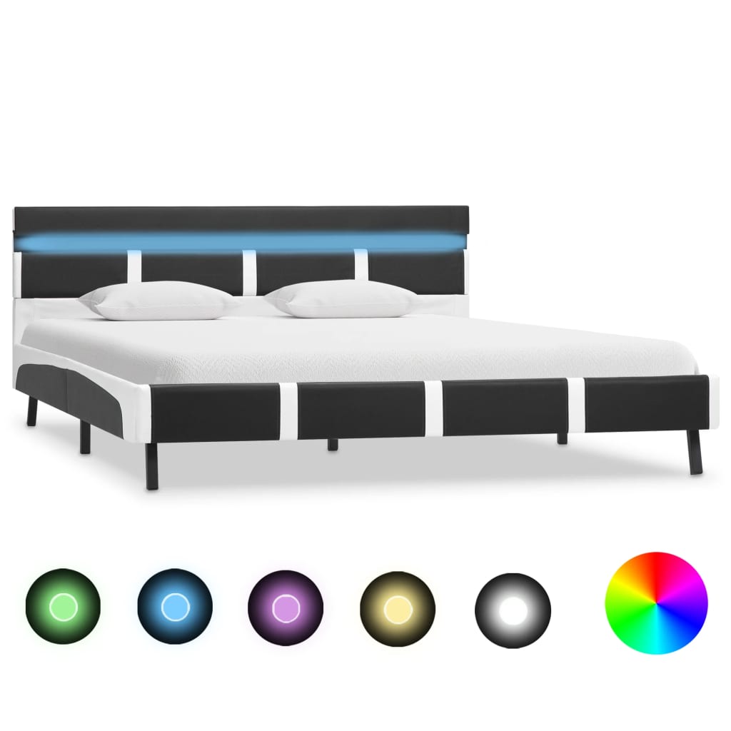 Bedframe met LED kunstleer grijs 160x200 cm is nu te koop bij PeponiXL, paradijselijk wonen!