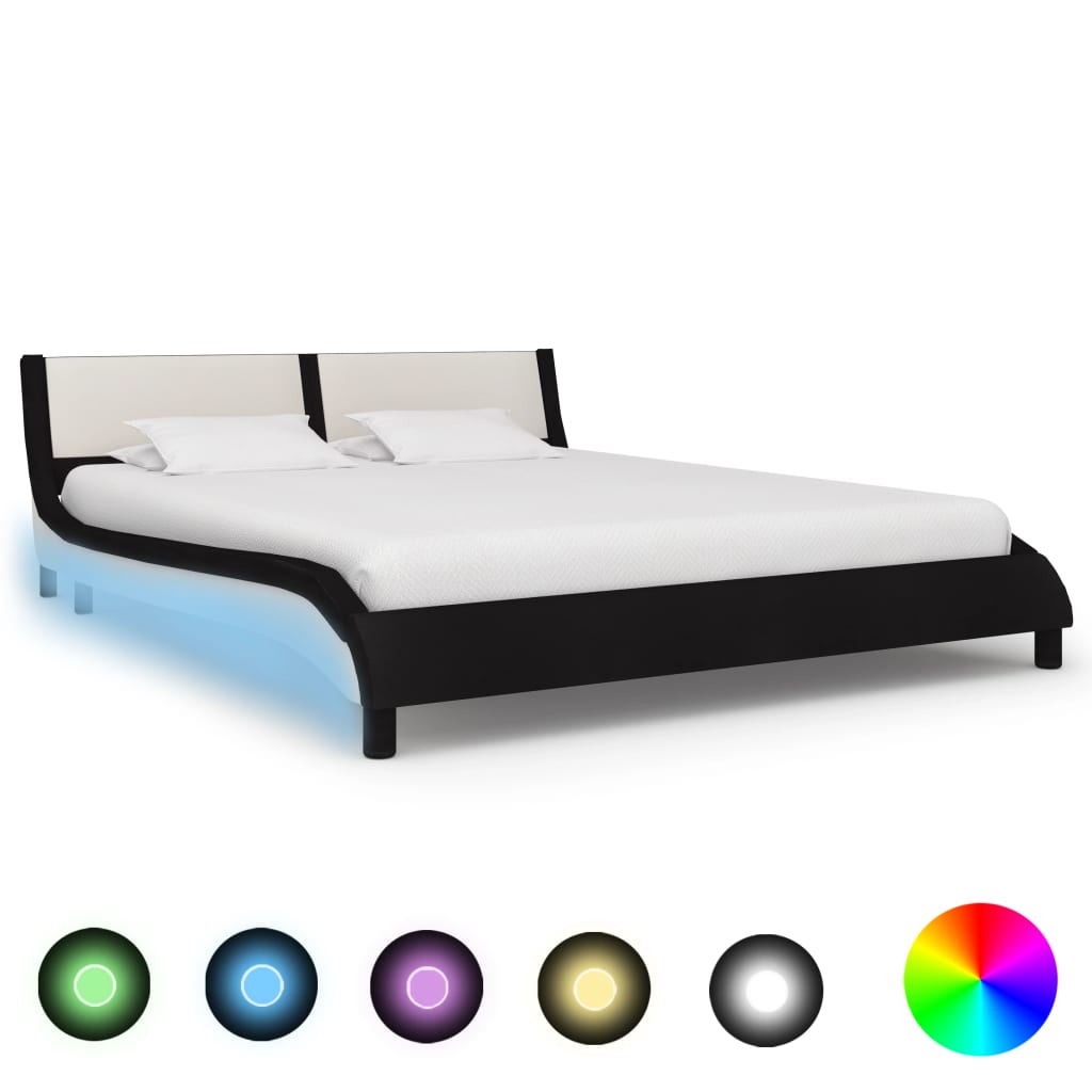 Bedframe met LED kunstleer zwart en wit 180x200 cm is nu te koop bij PeponiXL, paradijselijk wonen!
