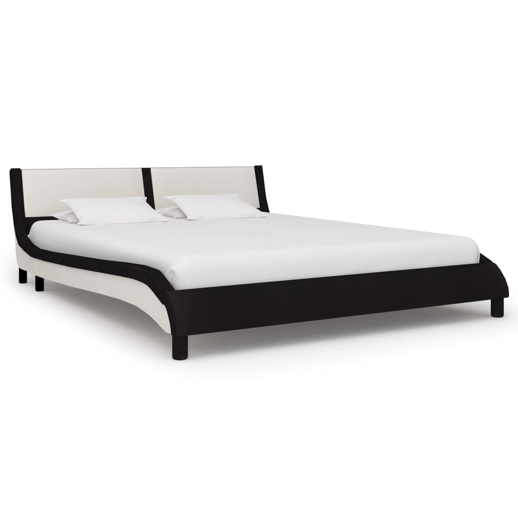 Bedframe met LED kunstleer zwart en wit 180x200 cm is nu te koop bij PeponiXL, paradijselijk wonen!