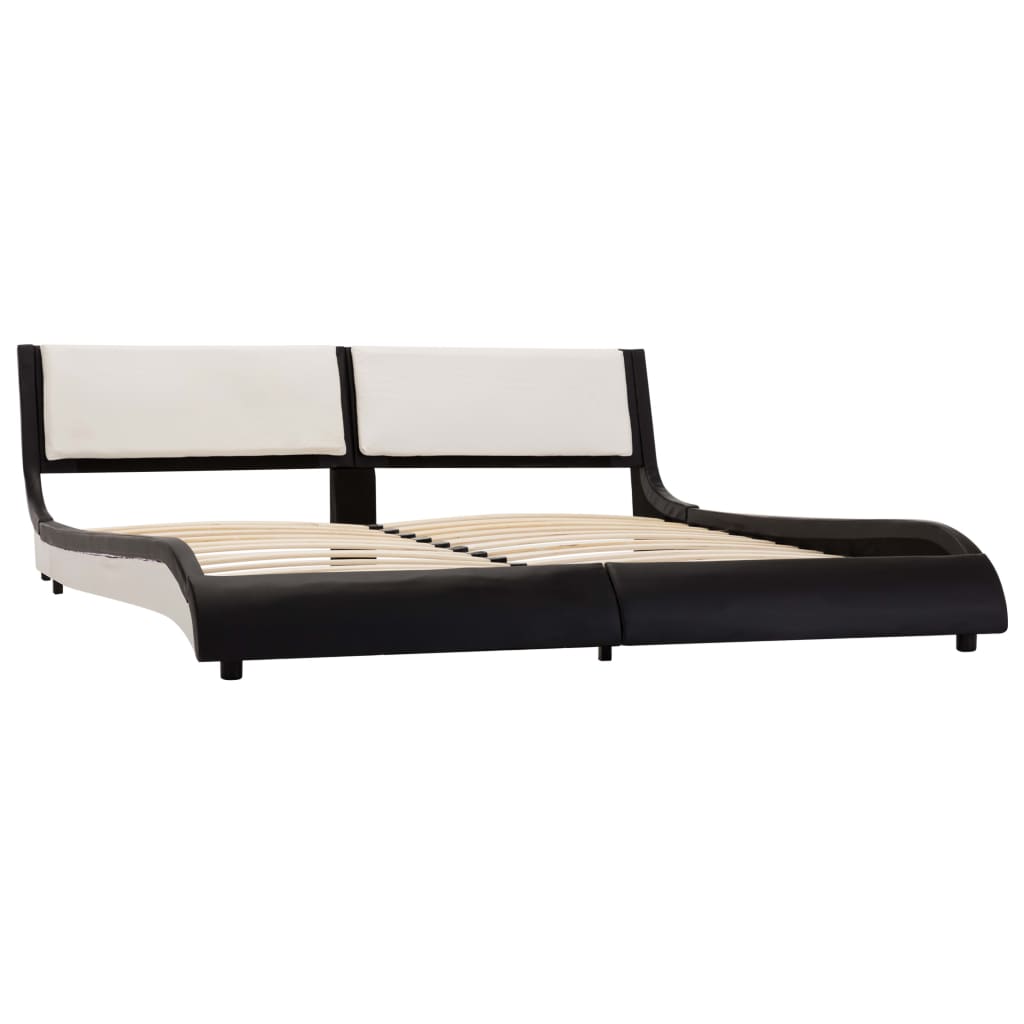 Bedframe met LED kunstleer zwart en wit 180x200 cm is nu te koop bij PeponiXL, paradijselijk wonen!