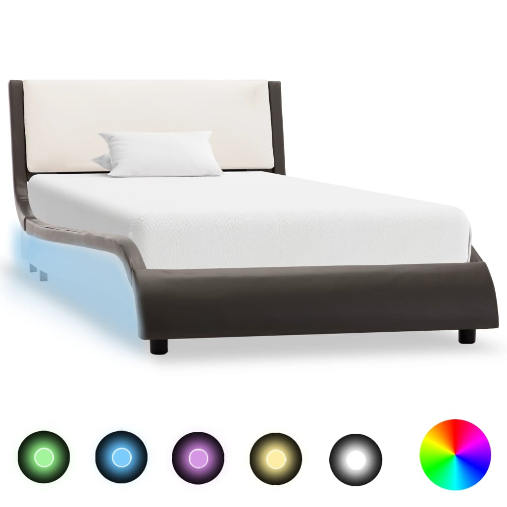 Bedframe met LED kunstleer grijs en wit 90x200 cm is nu te koop bij PeponiXL, paradijselijk wonen!