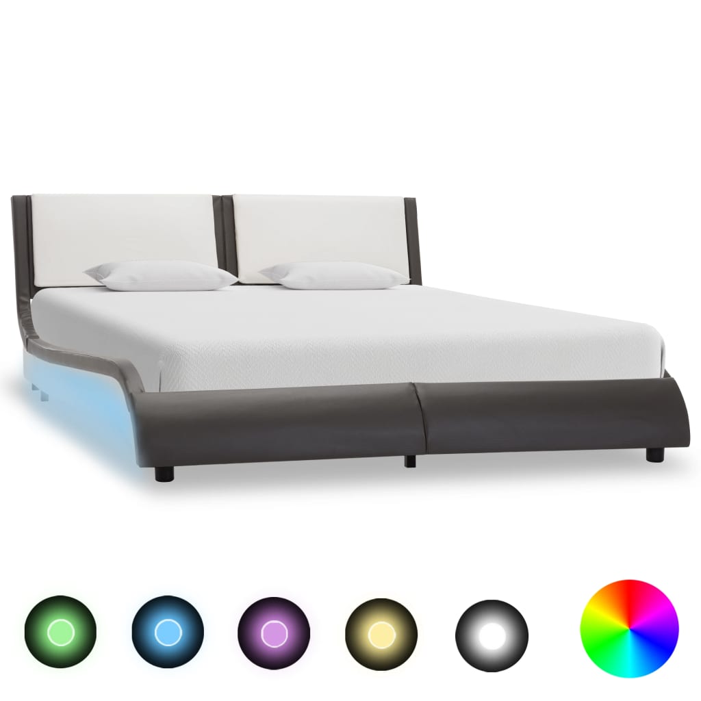 Bedframe met LED kunstleer grijs en wit 140x200 cm is nu te koop bij PeponiXL, paradijselijk wonen!
