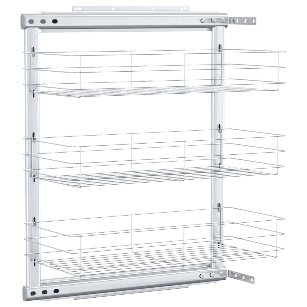 Draadmand keuken uittrekbaar 3-laags 47x25x56 cm zilverkleurig is nu te koop bij PeponiXL, paradijselijk wonen!