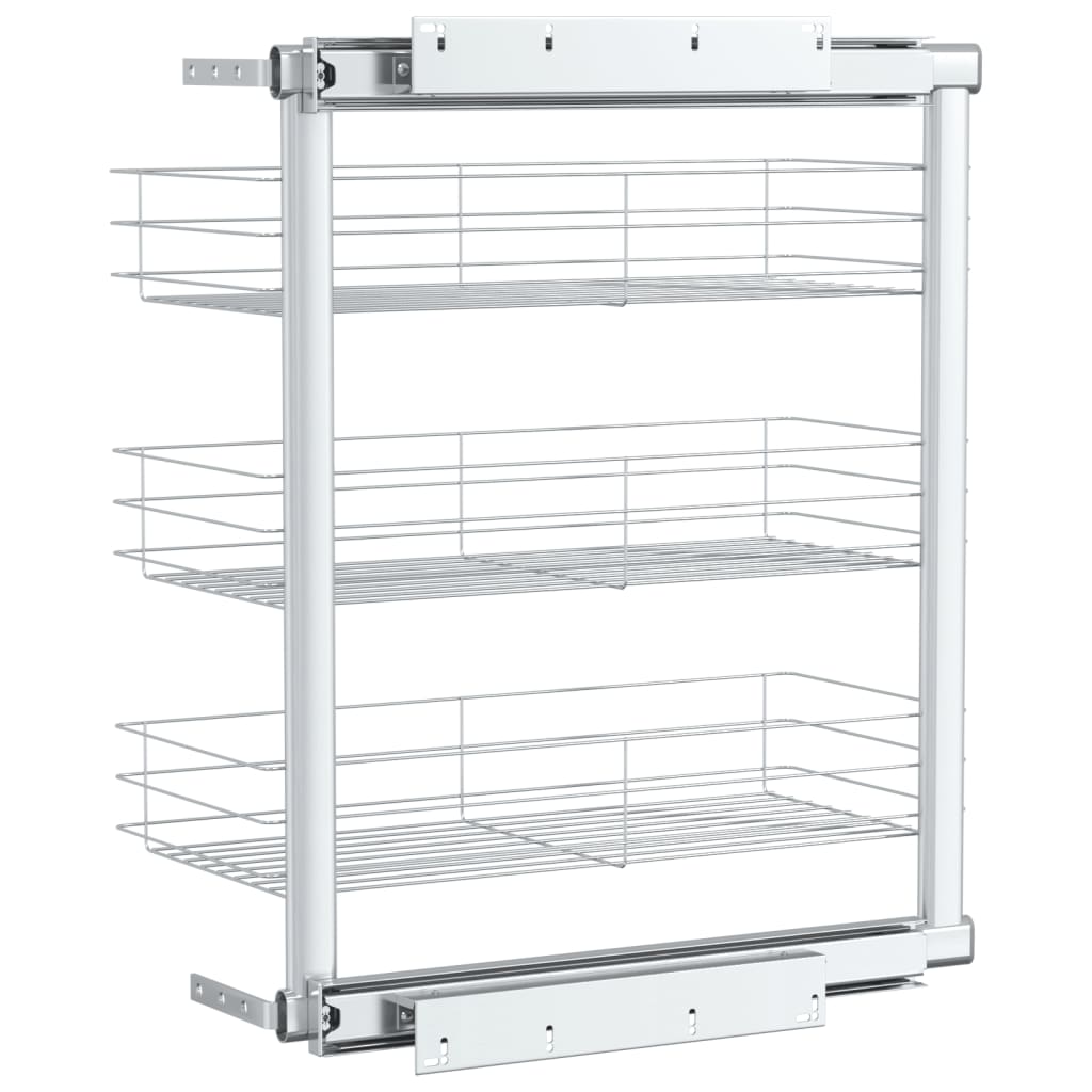 Draadmand keuken uittrekbaar 3-laags 47x25x56 cm zilverkleurig is nu te koop bij PeponiXL, paradijselijk wonen!