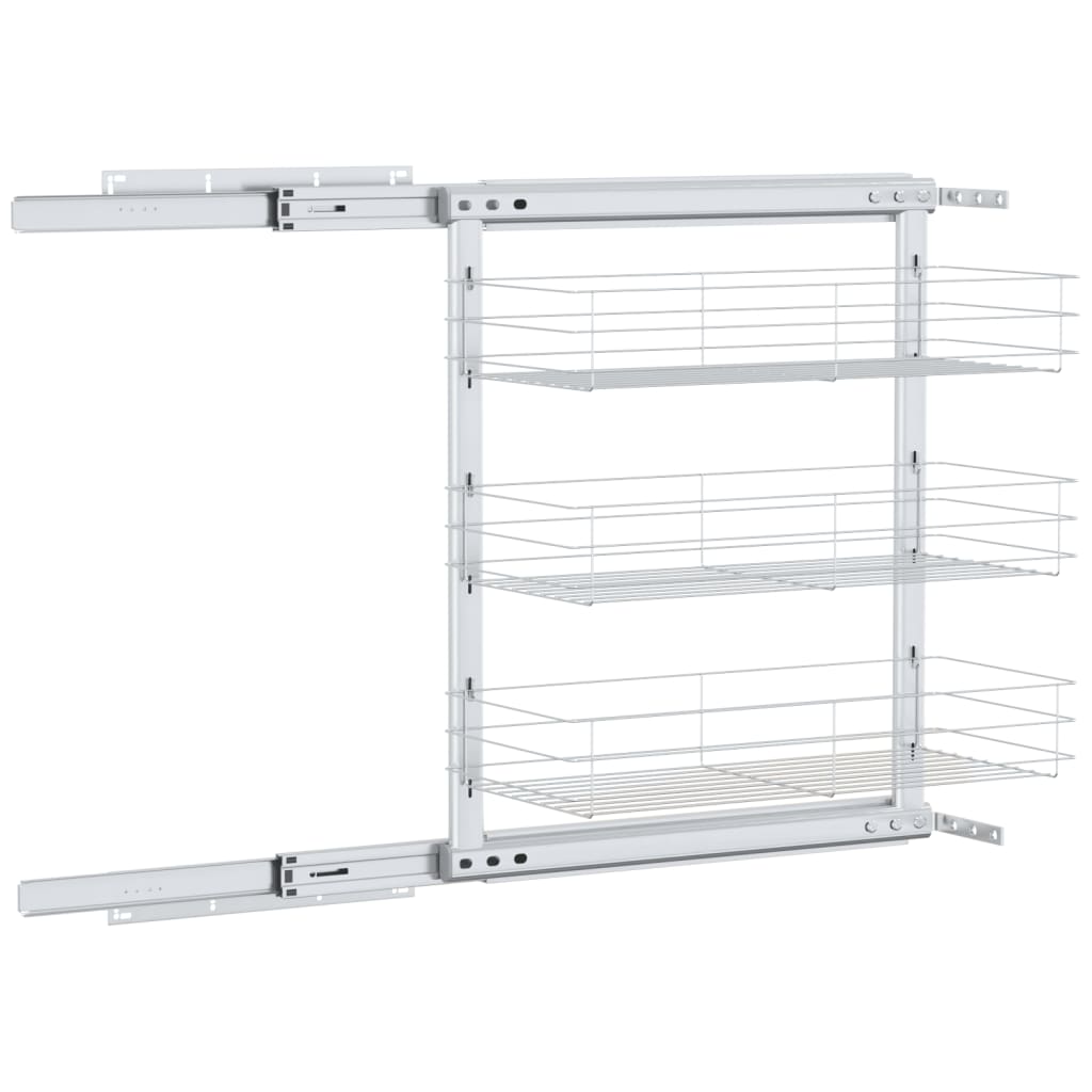 Draadmand keuken uittrekbaar 3-laags 47x25x56 cm zilverkleurig is nu te koop bij PeponiXL, paradijselijk wonen!