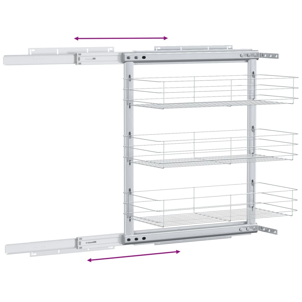 Draadmand keuken uittrekbaar 3-laags 47x25x56 cm zilverkleurig is nu te koop bij PeponiXL, paradijselijk wonen!