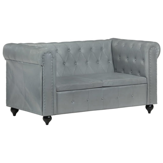 Tweezitsbank Chesterfield-stijl echt leer grijs is nu te koop bij PeponiXL, paradijselijk wonen!
