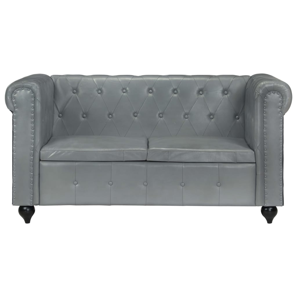 Tweezitsbank Chesterfield-stijl echt leer grijs is nu te koop bij PeponiXL, paradijselijk wonen!