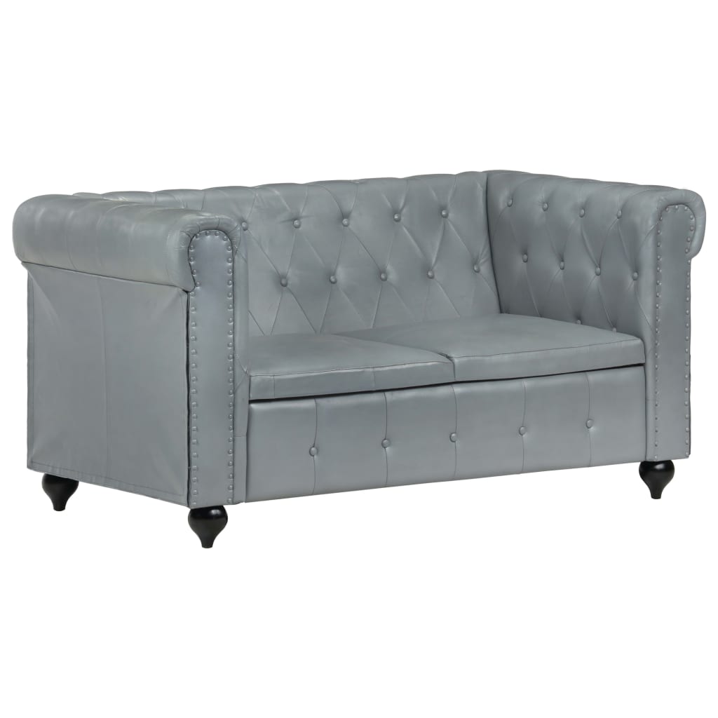 Tweezitsbank Chesterfield-stijl echt leer grijs is nu te koop bij PeponiXL, paradijselijk wonen!