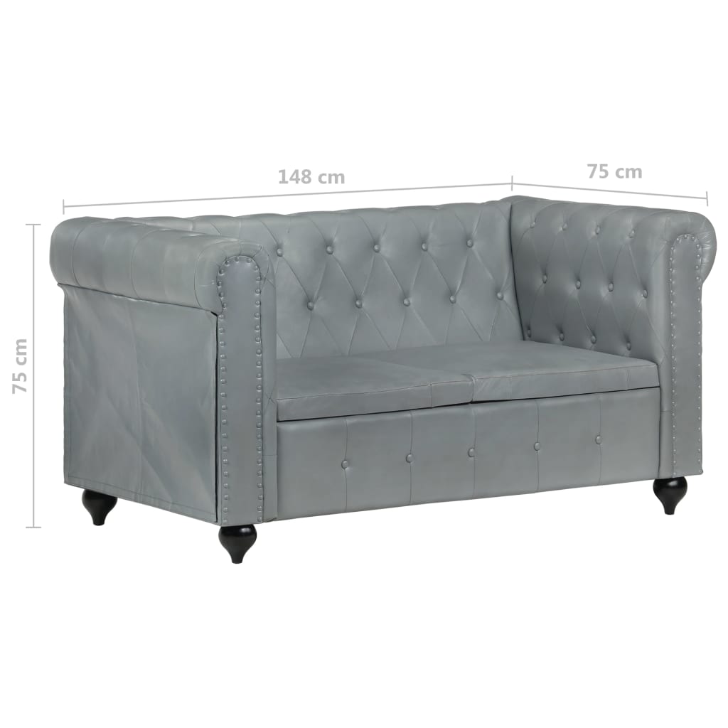Tweezitsbank Chesterfield-stijl echt leer grijs is nu te koop bij PeponiXL, paradijselijk wonen!