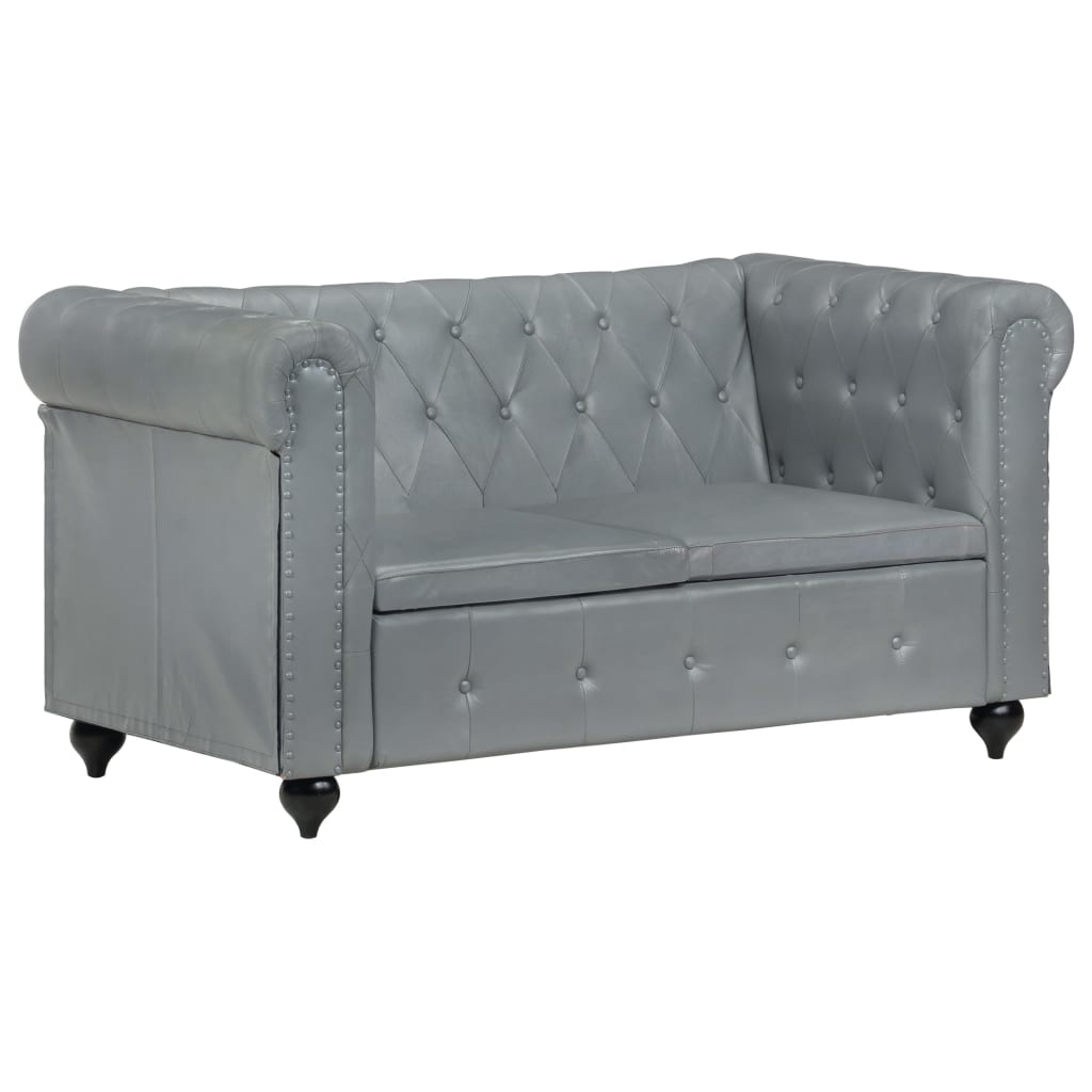 Tweezitsbank Chesterfield-stijl echt leer grijs is nu te koop bij PeponiXL, paradijselijk wonen!