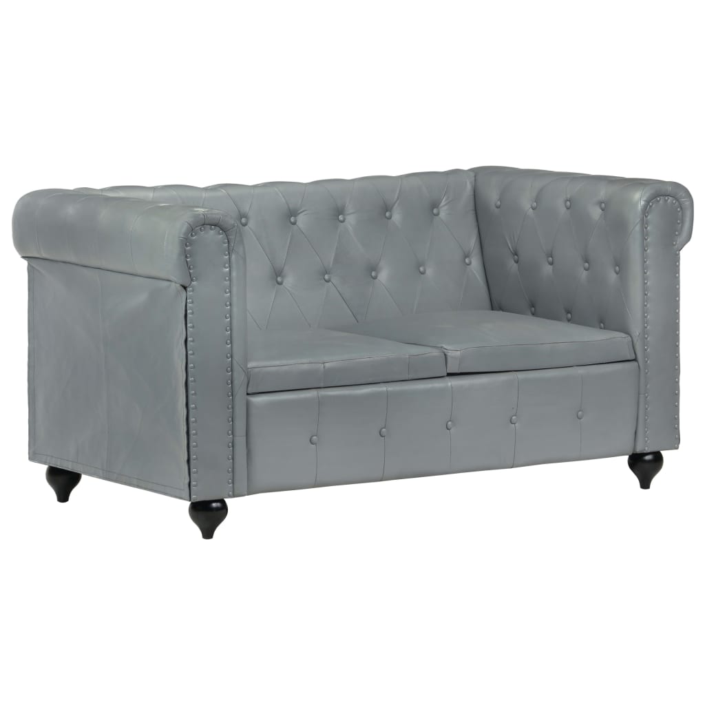 Tweezitsbank Chesterfield-stijl echt leer grijs is nu te koop bij PeponiXL, paradijselijk wonen!