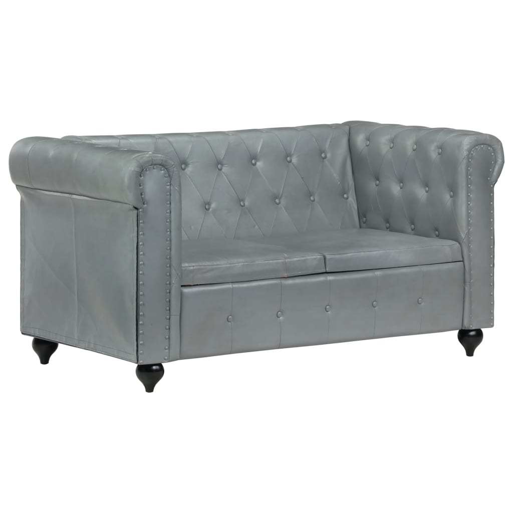 Tweezitsbank Chesterfield-stijl echt leer grijs is nu te koop bij PeponiXL, paradijselijk wonen!