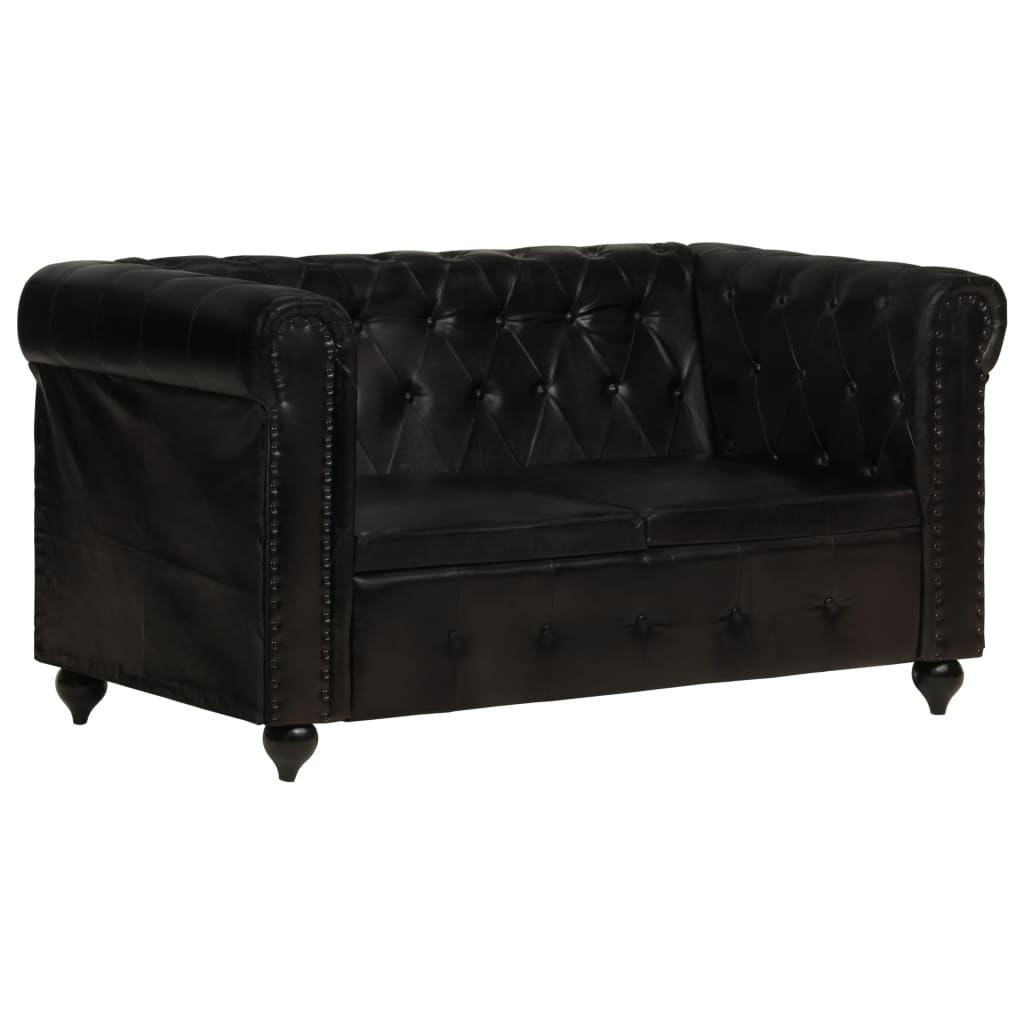Tweezitsbank Chesterfield-stijl echt leer zwart is nu te koop bij PeponiXL, paradijselijk wonen!