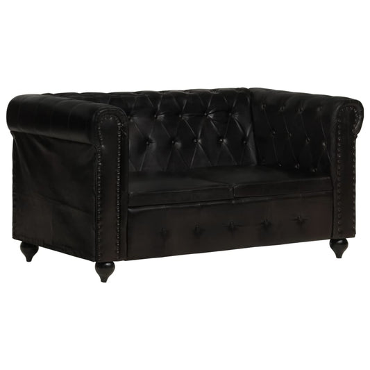 Tweezitsbank Chesterfield-stijl echt leer zwart is nu te koop bij PeponiXL, paradijselijk wonen!