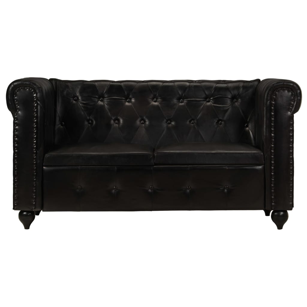 Tweezitsbank Chesterfield-stijl echt leer zwart is nu te koop bij PeponiXL, paradijselijk wonen!