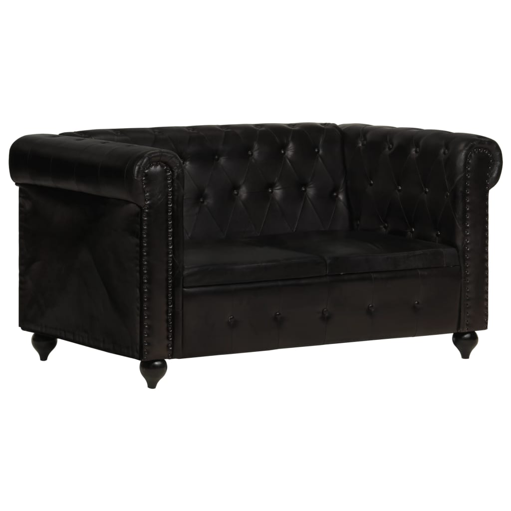 Tweezitsbank Chesterfield-stijl echt leer zwart is nu te koop bij PeponiXL, paradijselijk wonen!