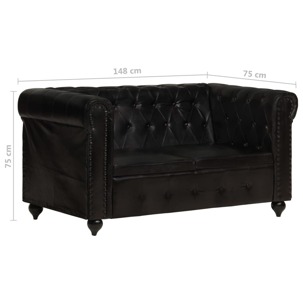 Tweezitsbank Chesterfield-stijl echt leer zwart is nu te koop bij PeponiXL, paradijselijk wonen!