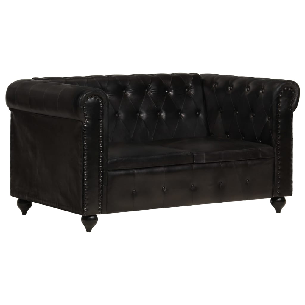 Tweezitsbank Chesterfield-stijl echt leer zwart is nu te koop bij PeponiXL, paradijselijk wonen!