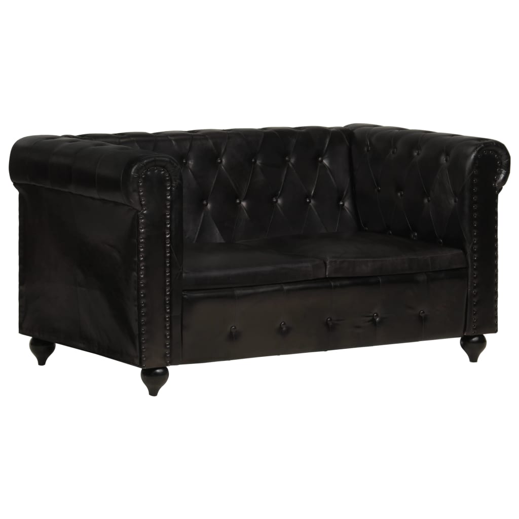 Tweezitsbank Chesterfield-stijl echt leer zwart is nu te koop bij PeponiXL, paradijselijk wonen!